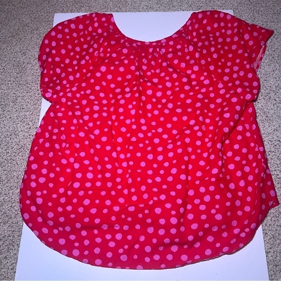 LOFT Red & Pink Zoo Dot Shirred Scoop Neck Top Size XL - Picture 5 of 8